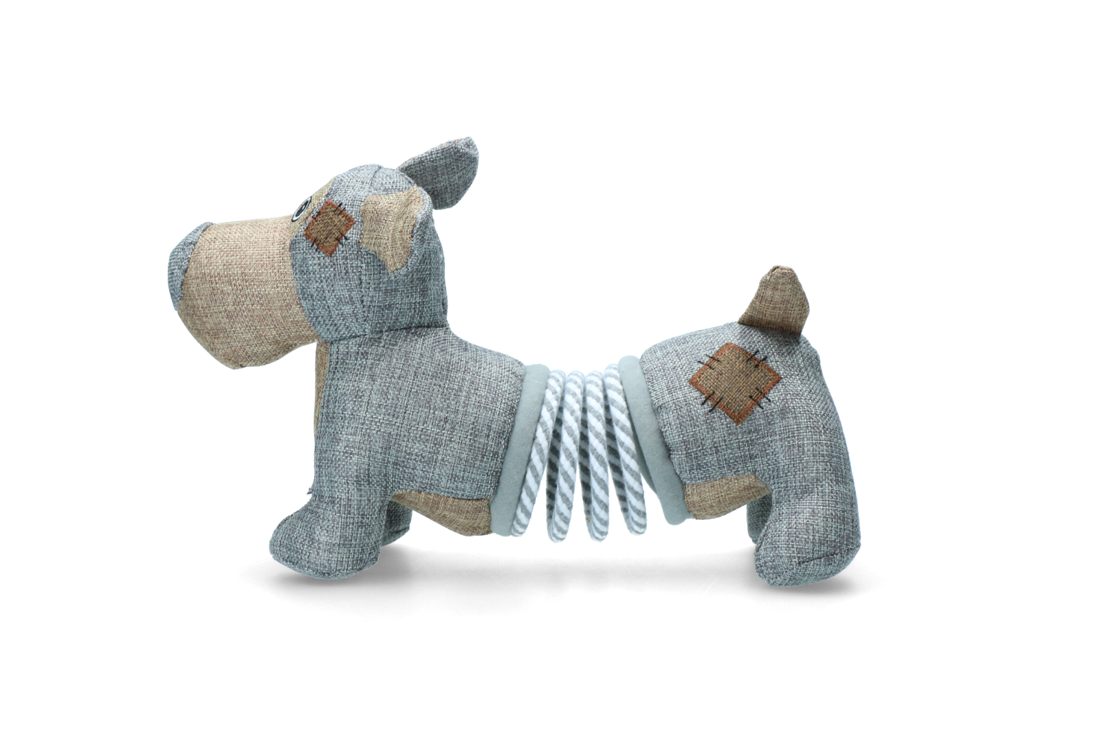 Plush dog toy with foldable spring