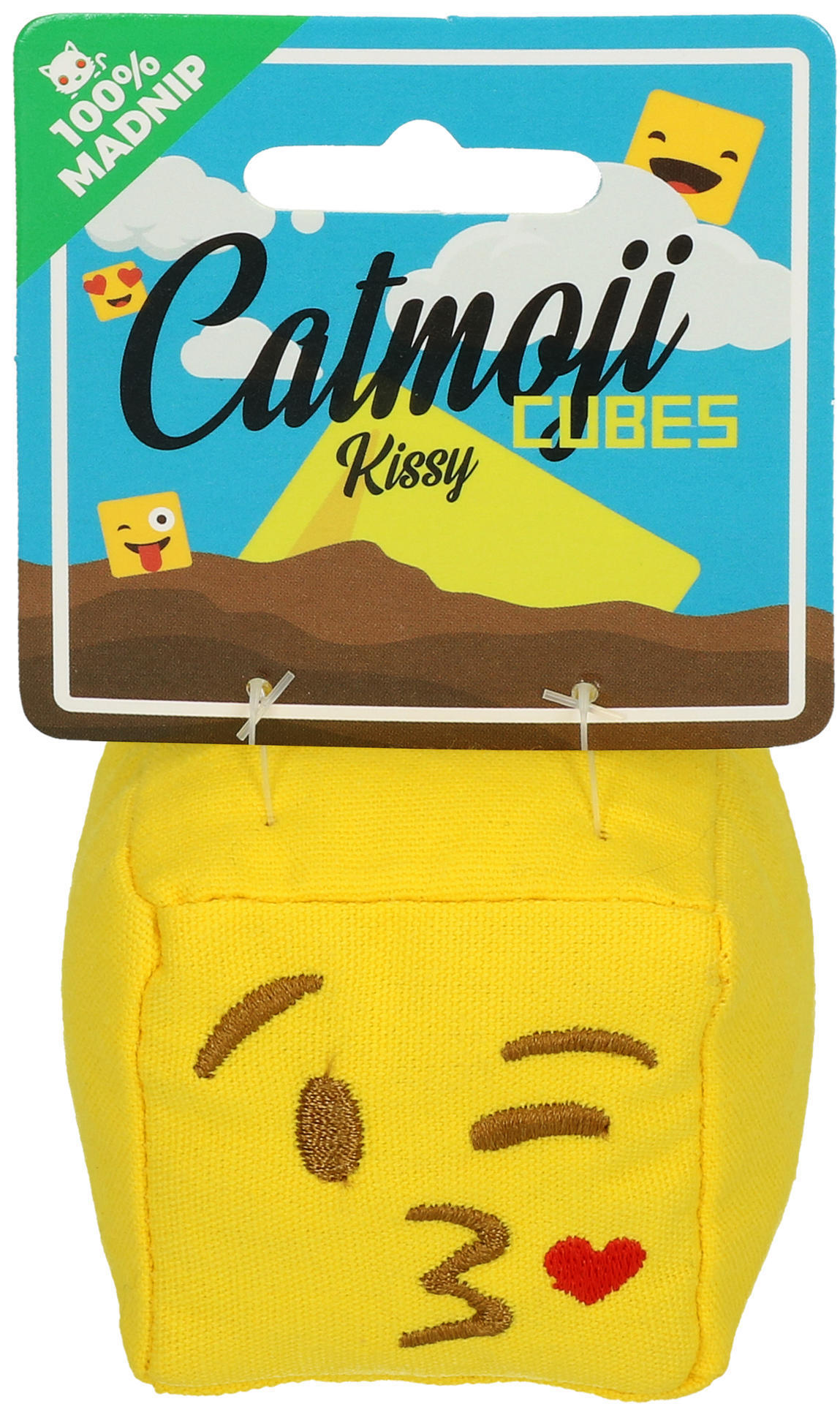 Emoji cat cube Kissy (with MadNip), plush cat toy