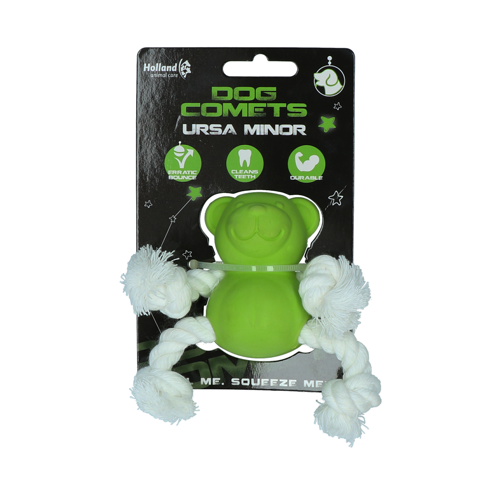 Ursa Minor bear with rope green dog toy