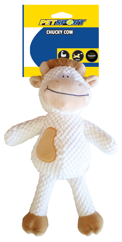 Chucky whistling cow brown plush dog toy