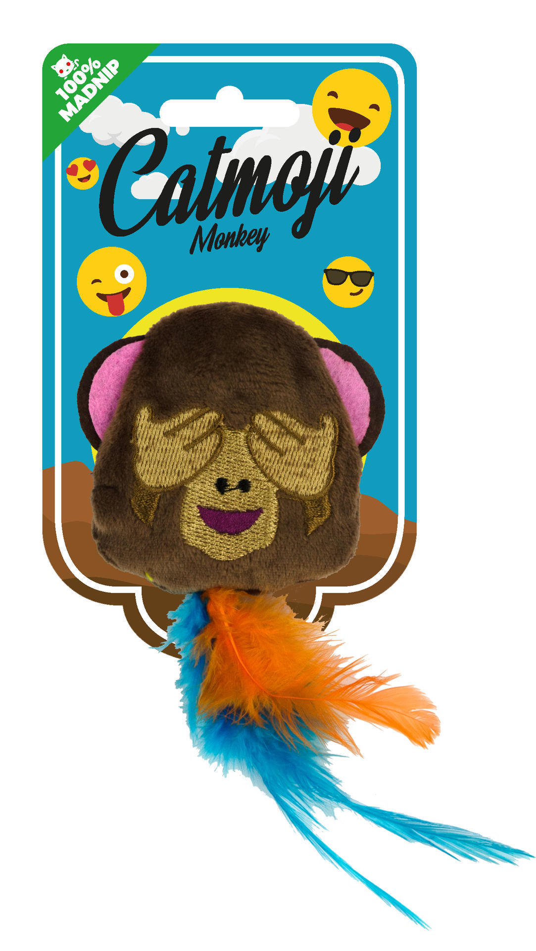 Emoji Cat Monkey with Cat Root Feathered Cat Toy