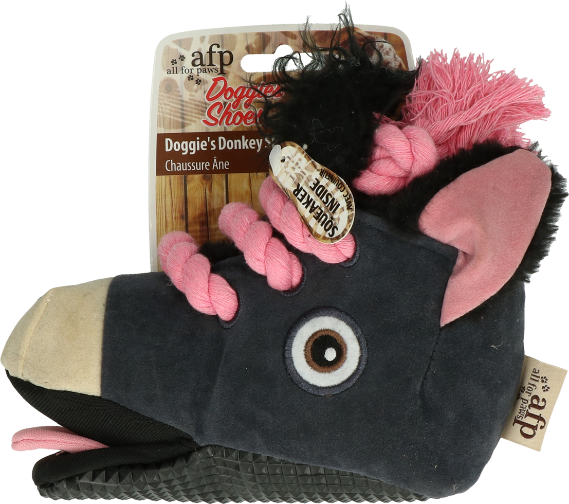 Doggy whistling dog toy shoe shape with donkey motif