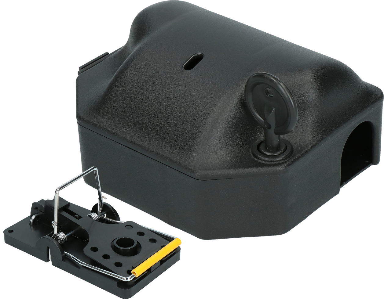 Mousetrap bait station with key for barn livestock pest control traps