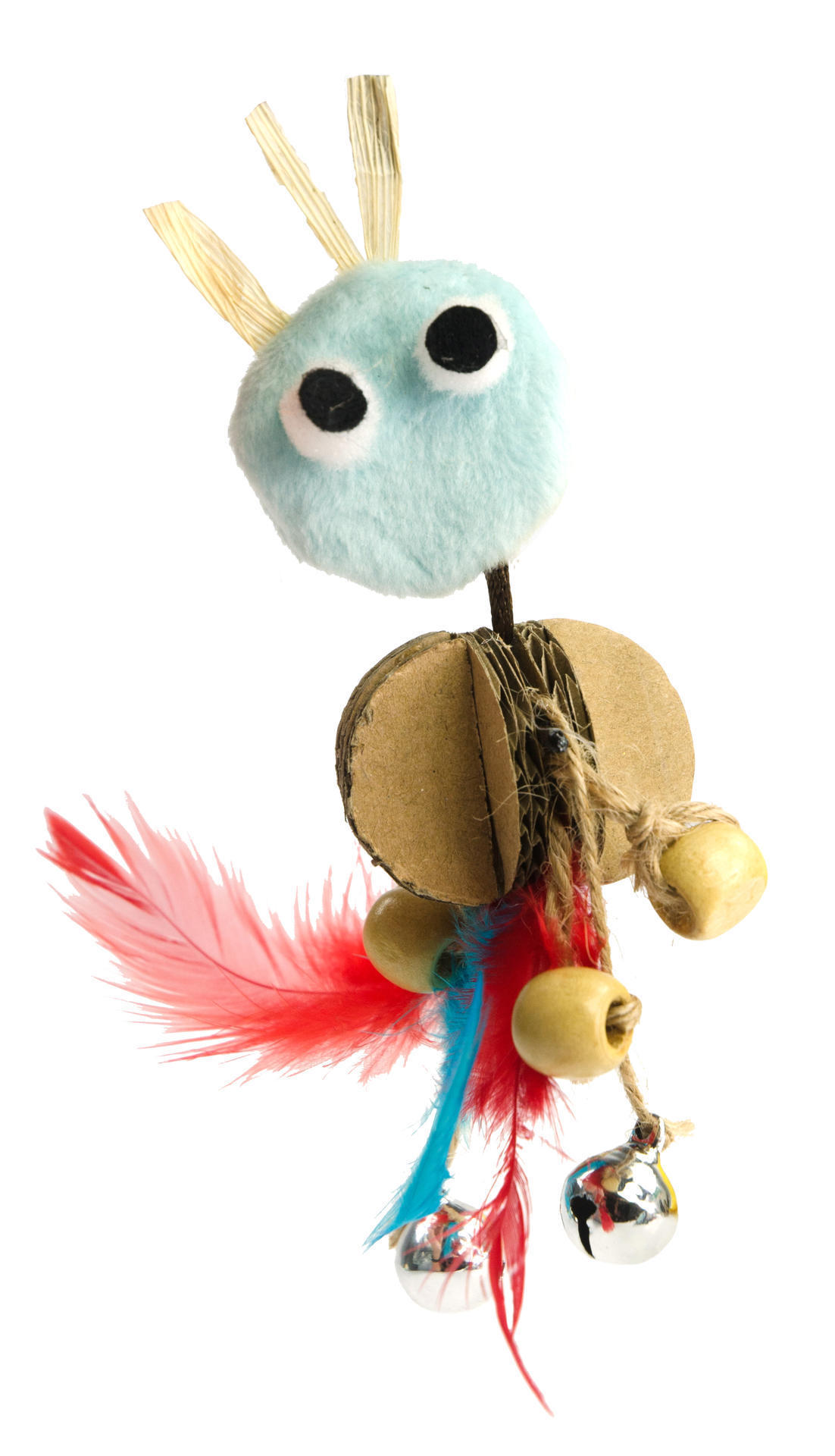 Crazy cat Wacko with light blue cat root feather cat toy