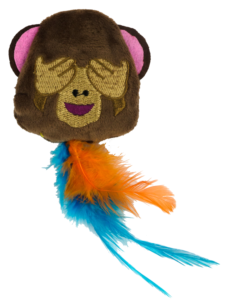 Emoji Cat Monkey with Cat Root Feathered Cat Toy