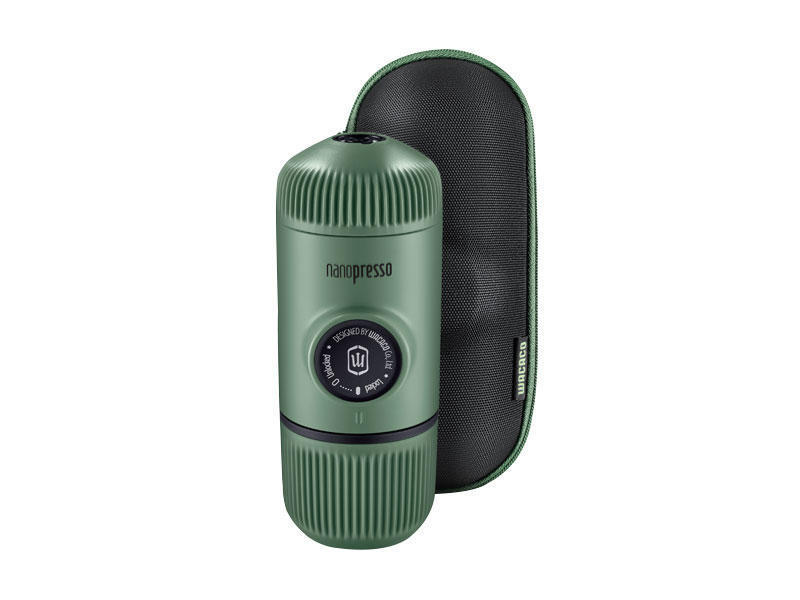 Nanopresso Moss Green travel coffee maker with case