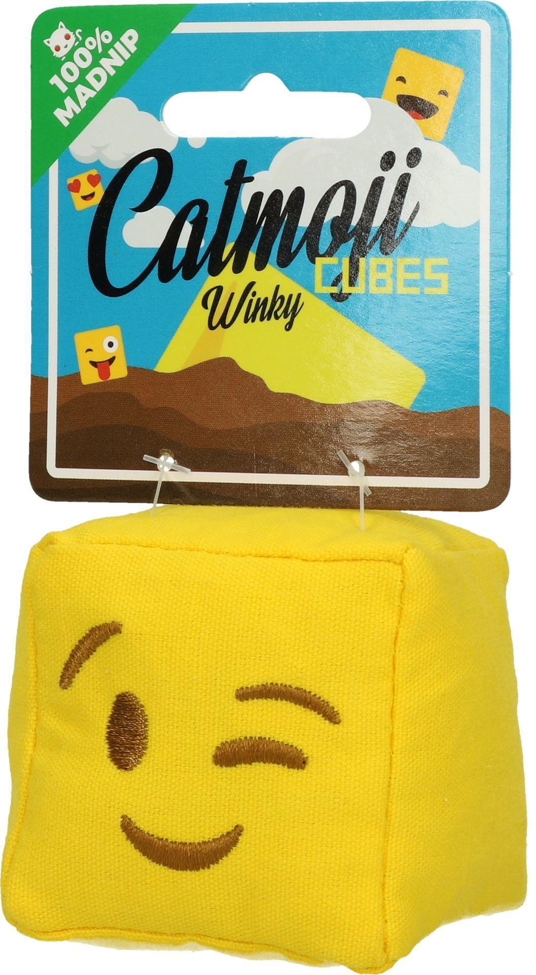 Emoji Cat Cube Winky (with MadNip), plush cat toy