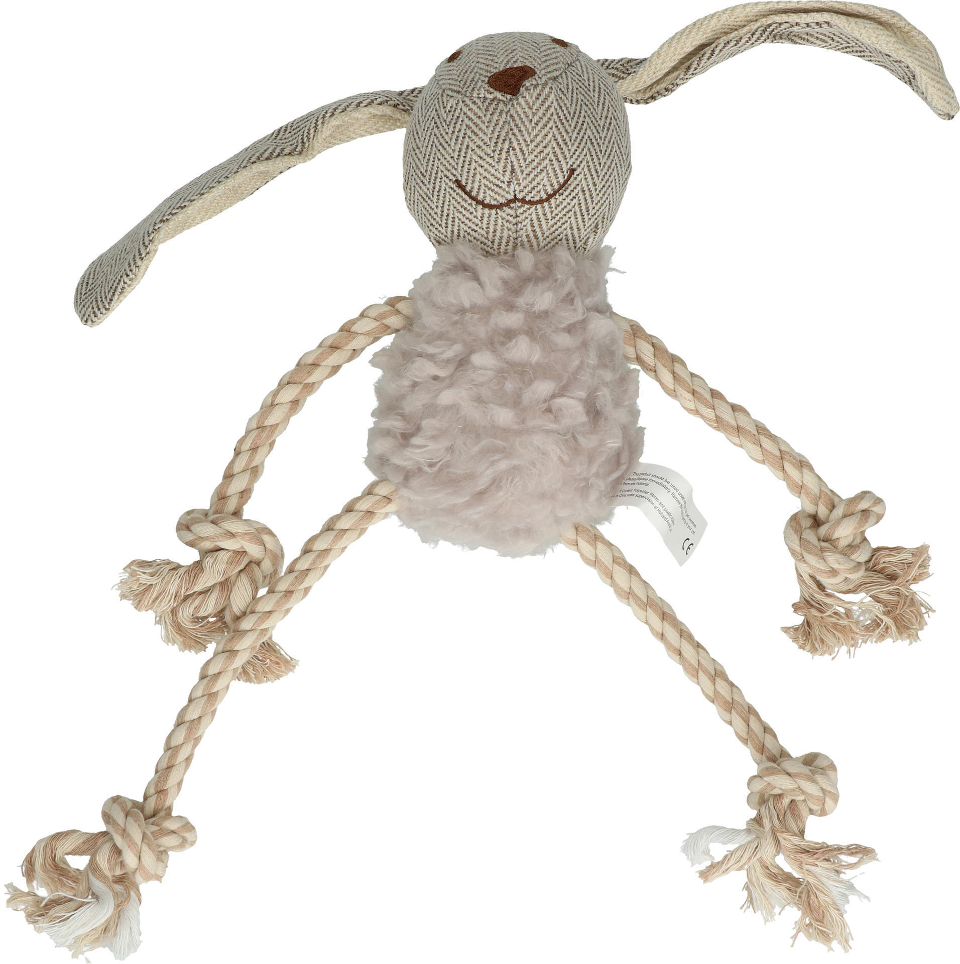 Bunny with rope grey plush dog toy