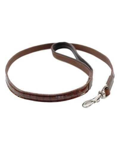 054 dog leash with animal pattern brown 130cm special leather