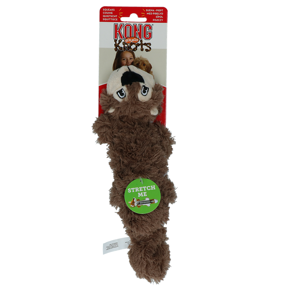 Scrunch squirrel beeper toy with rope S M dog toy