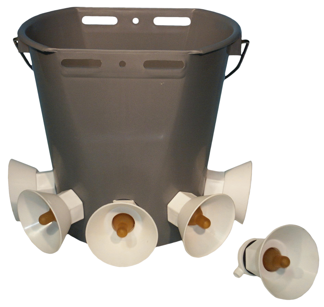Lambar complete feeding bucket duplex flat with 5 protectors, sheep, goat bottle