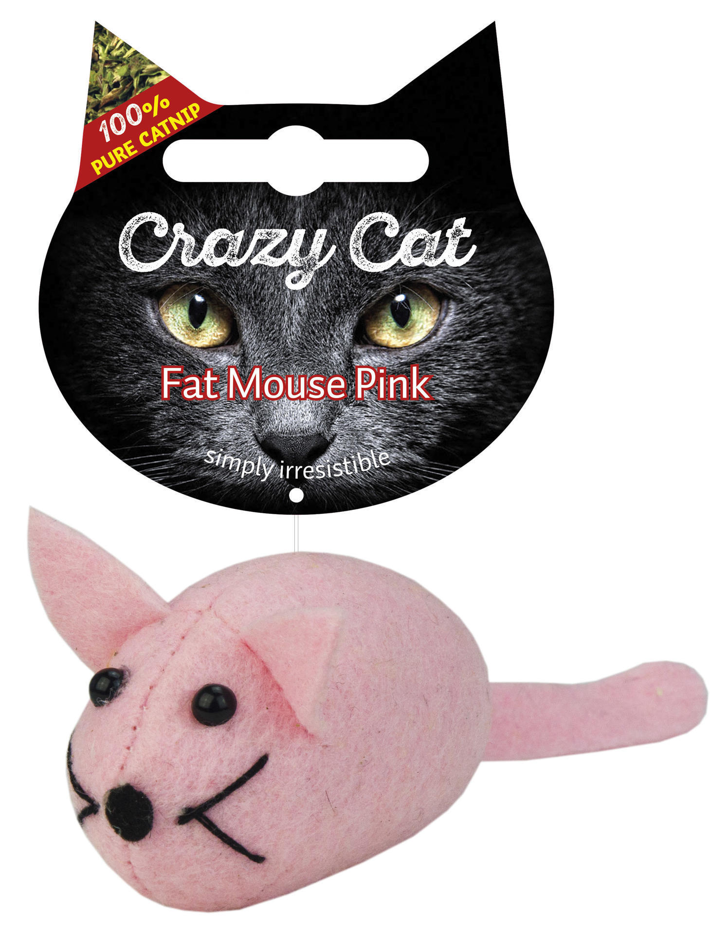 Crazy cat fat mouse grey pink plush cat toy with cat root