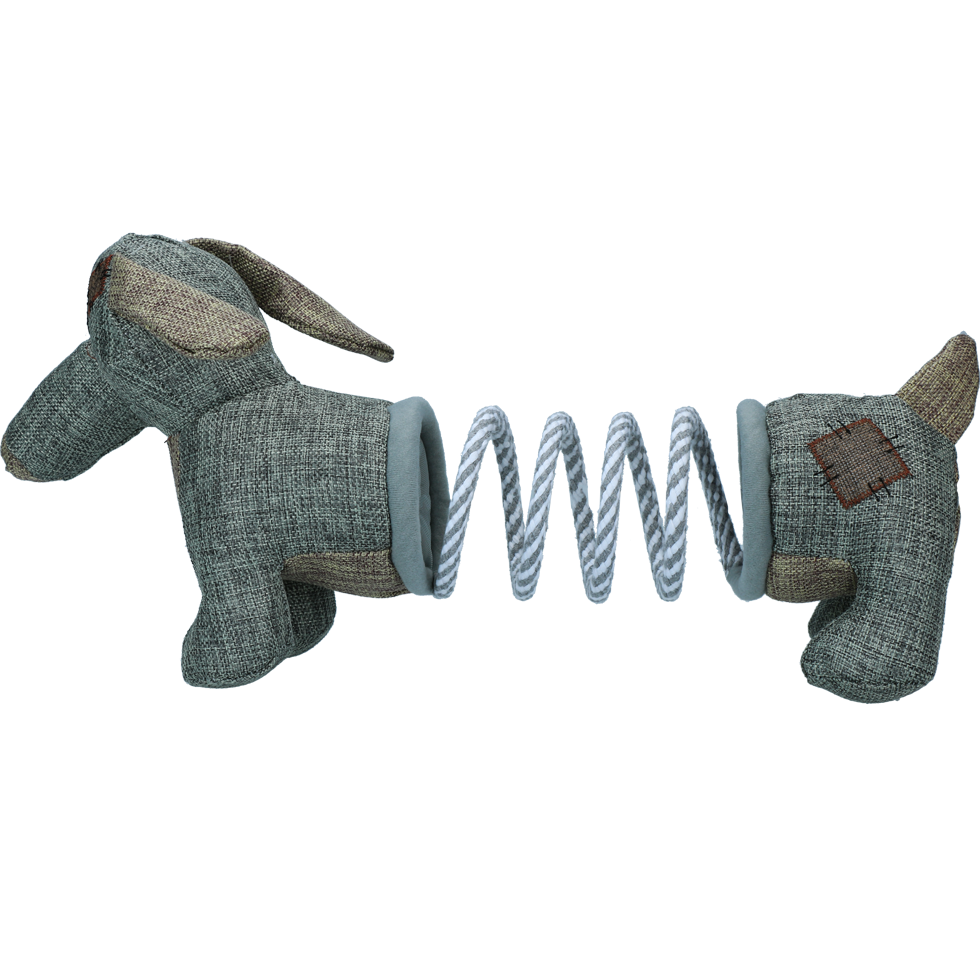 Plush dog toy with foldable spring