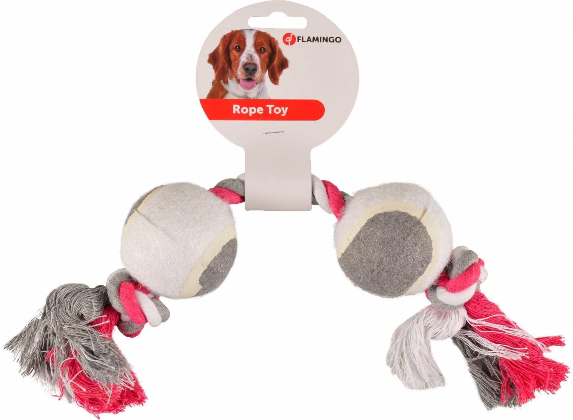 Rope with 2 tennis balls pink dog toy chew toy