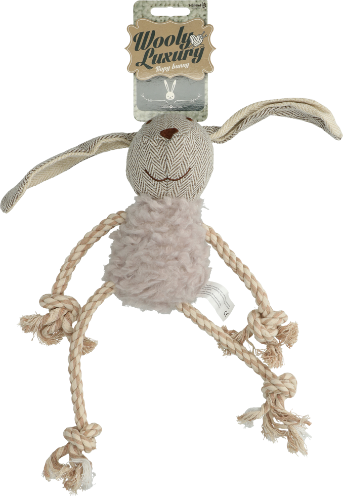Bunny with rope grey plush dog toy