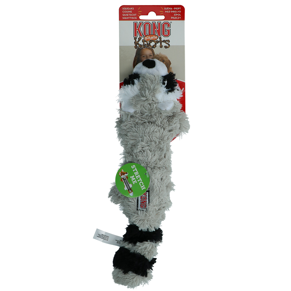 Scrunch raccoon beeper toy with rope inside raccoon S M dog toy