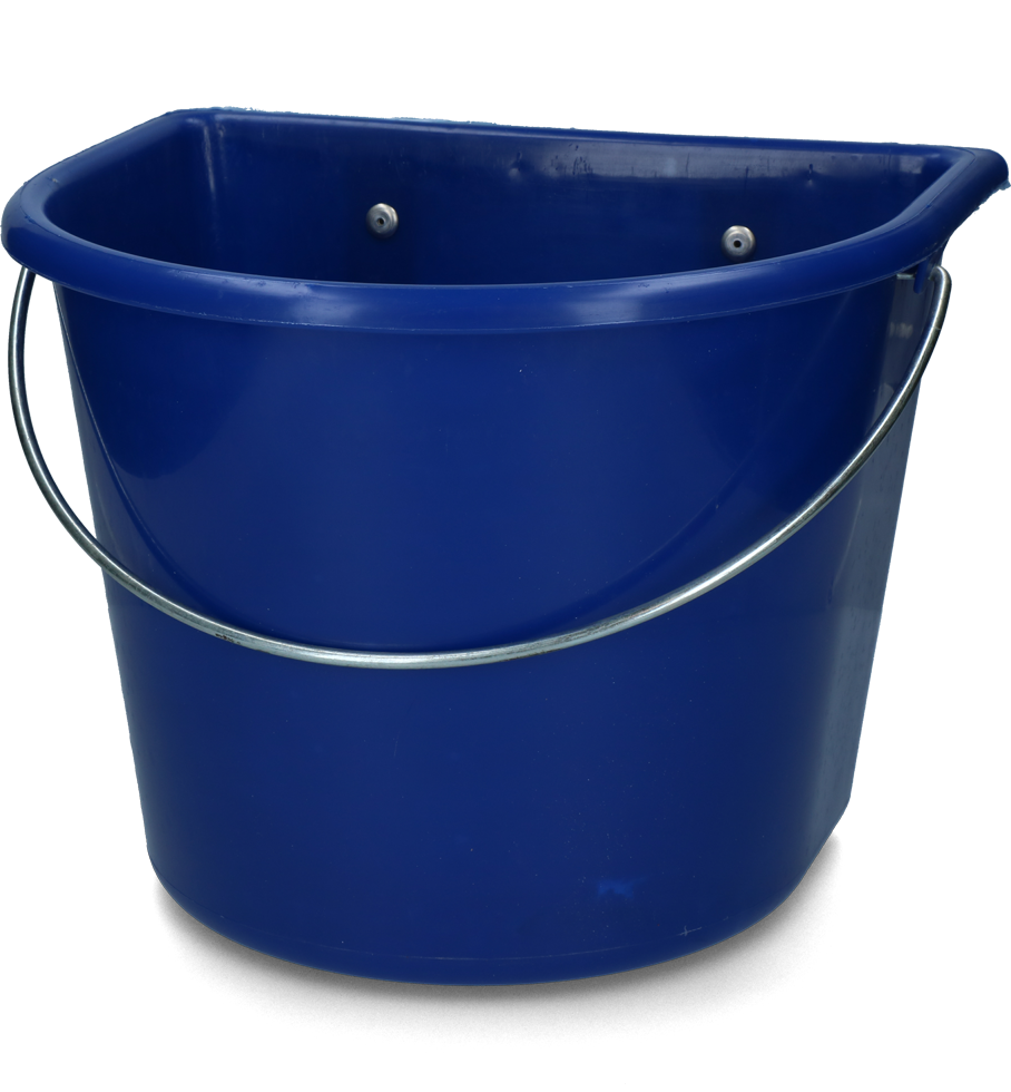 15 litre feed trough with hooks steel handle dark blue barn livestock feeding feeding technology feeding bowls