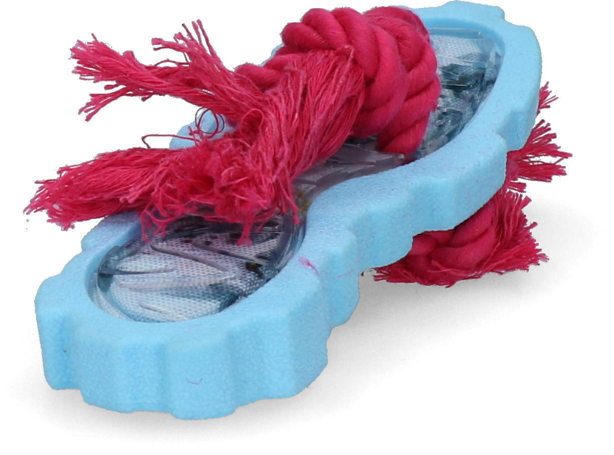 Dog chew toy blue shoes with purple rope dog toy