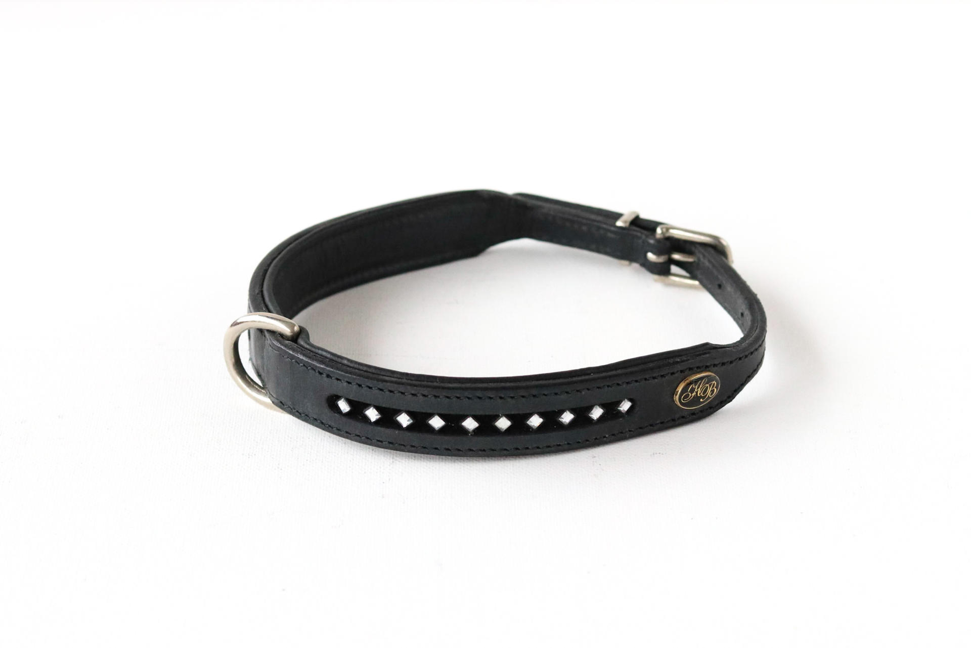 024 Dog Collar Square Stones black 40cm leather special collars