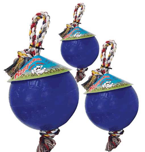 Scented dark blue dog ball with rope