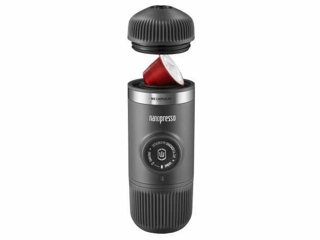Nanopresso travel coffee machine with adapter
