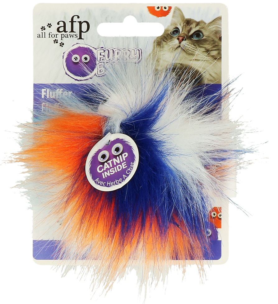 Furry fluffy ball toy with cat root orange cat toy