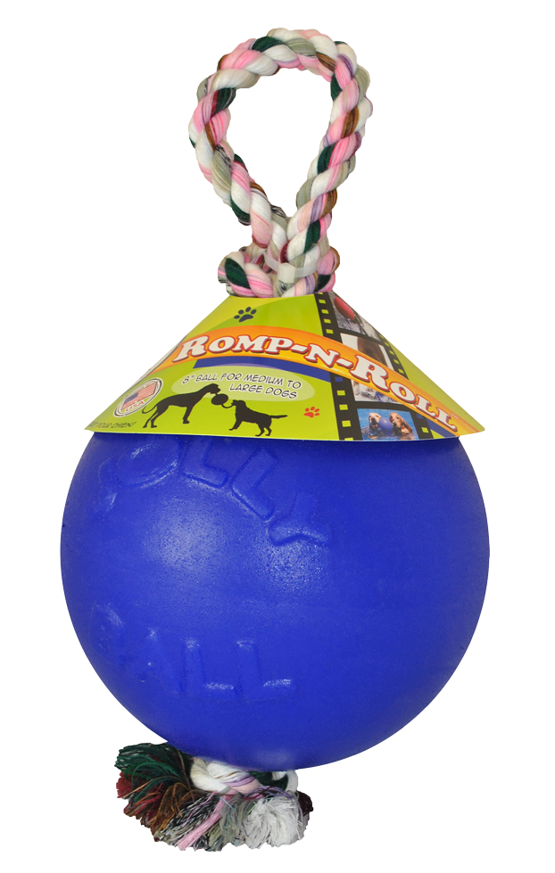 Romp-n-Roll ball with rope 20 cm blue dog toy