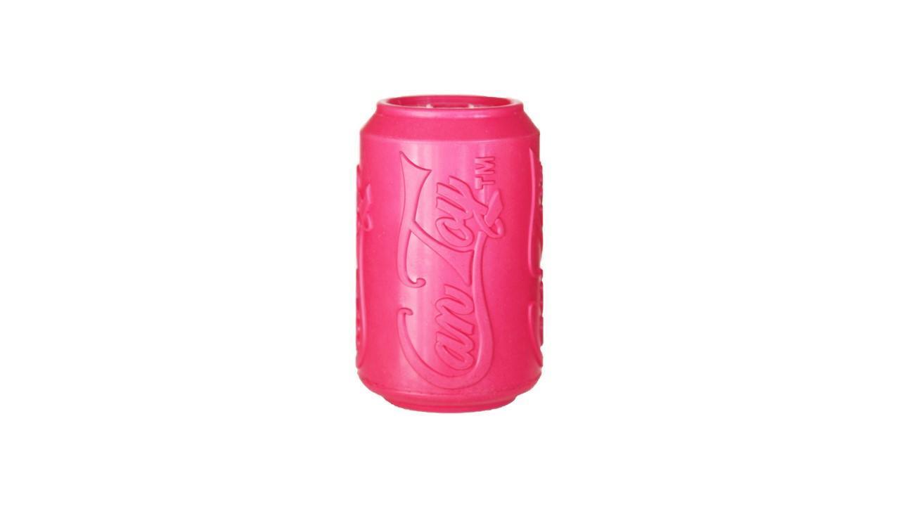 Toy in the shape of a soda can with a reward wallet pink big dog toy