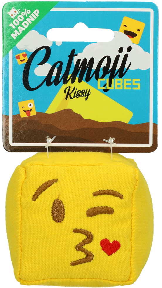 Emoji cat cube Kissy (with MadNip), plush cat toy