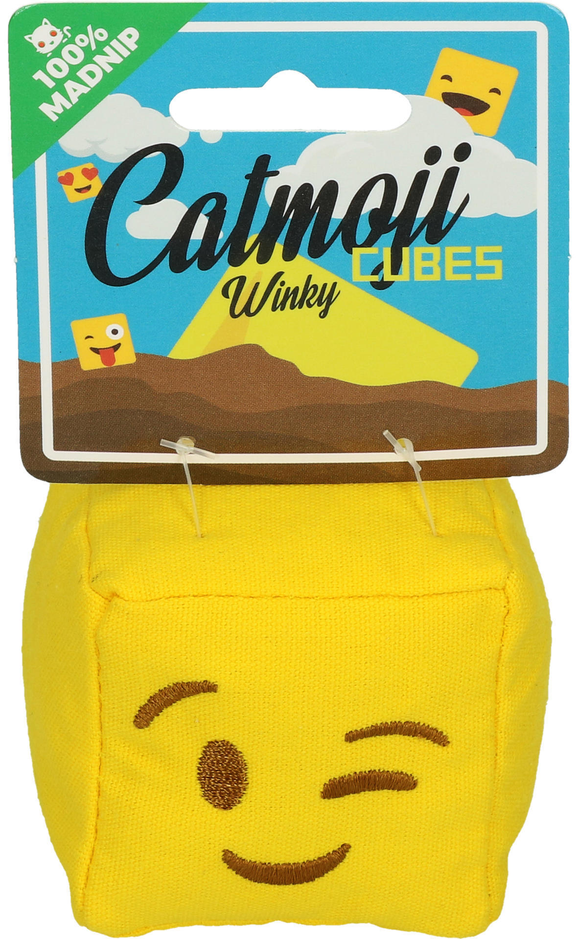 Emoji Cat Cube Winky (with MadNip), plush cat toy