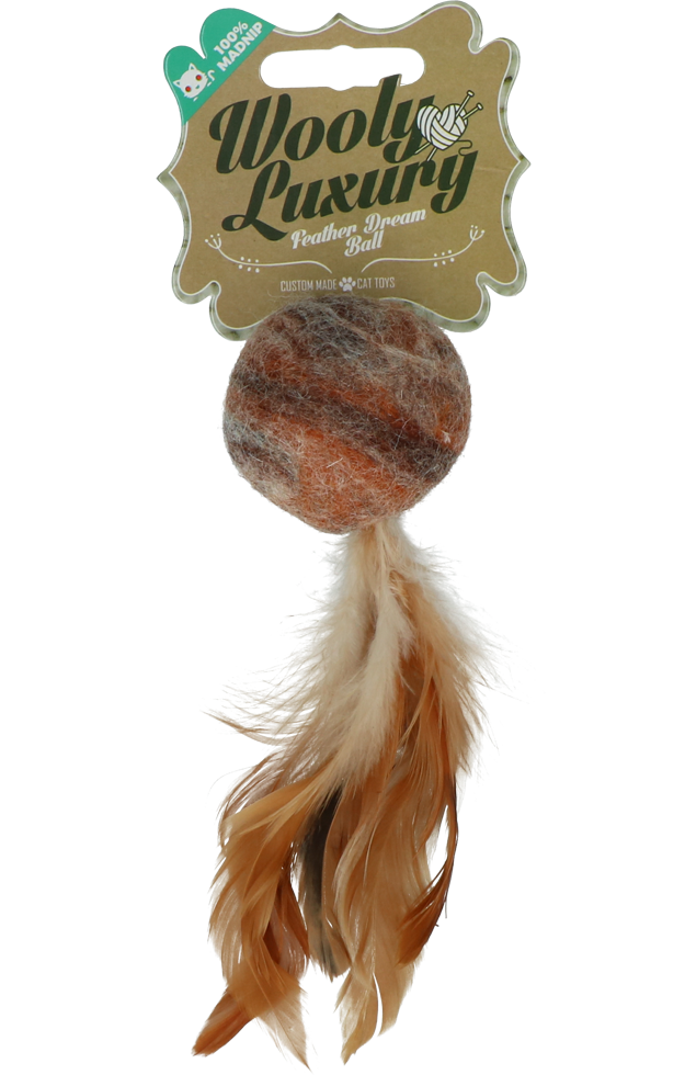 Woolly luxury feathered dream ball brown cat toy