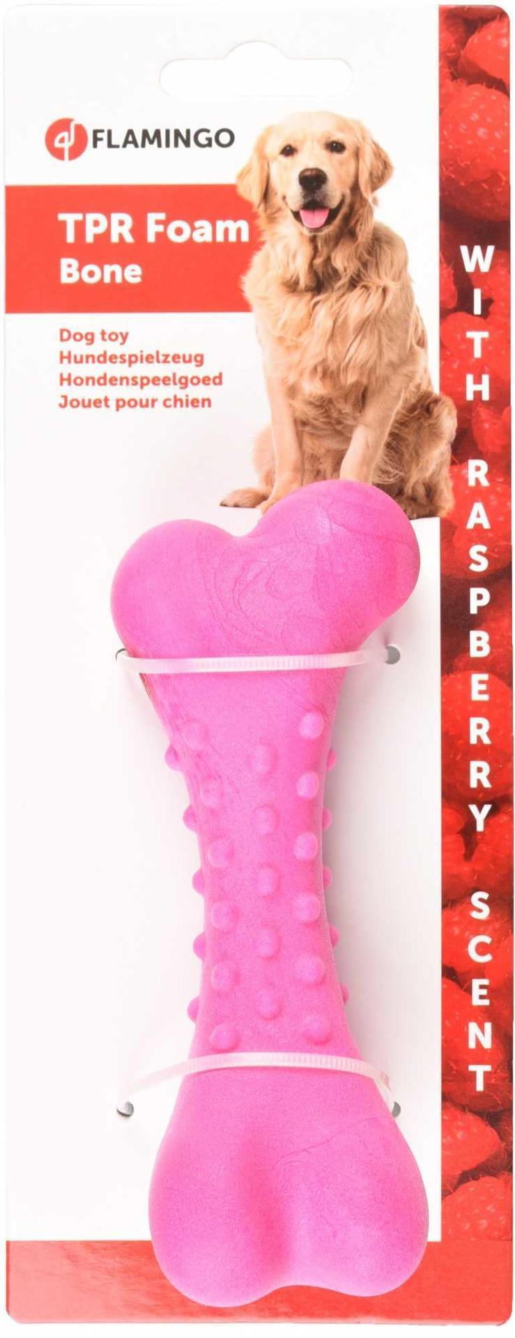 dog toy foam sponge bone pink 13 cm