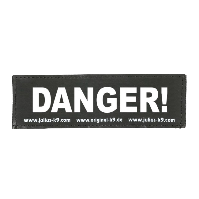 Danger label on the dog harness