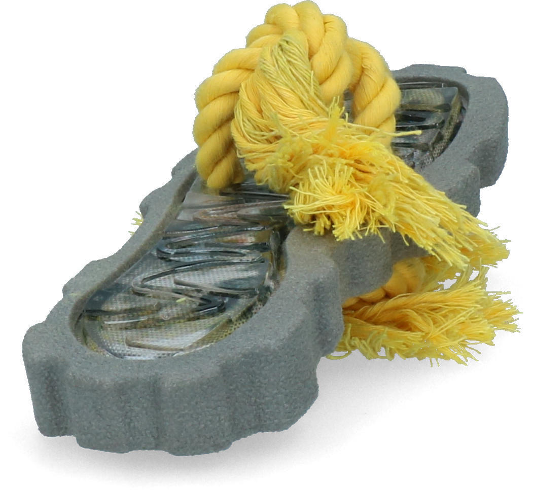 Dog chew toy grey shoes with yellow rope dog toy