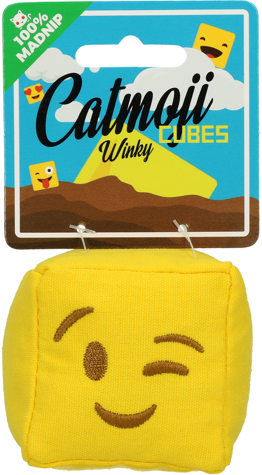 Emoji Cat Cube Winky (with MadNip), plush cat toy