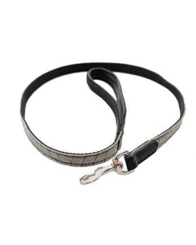 054 Dog leash with animal pattern black grey 130cm leather special