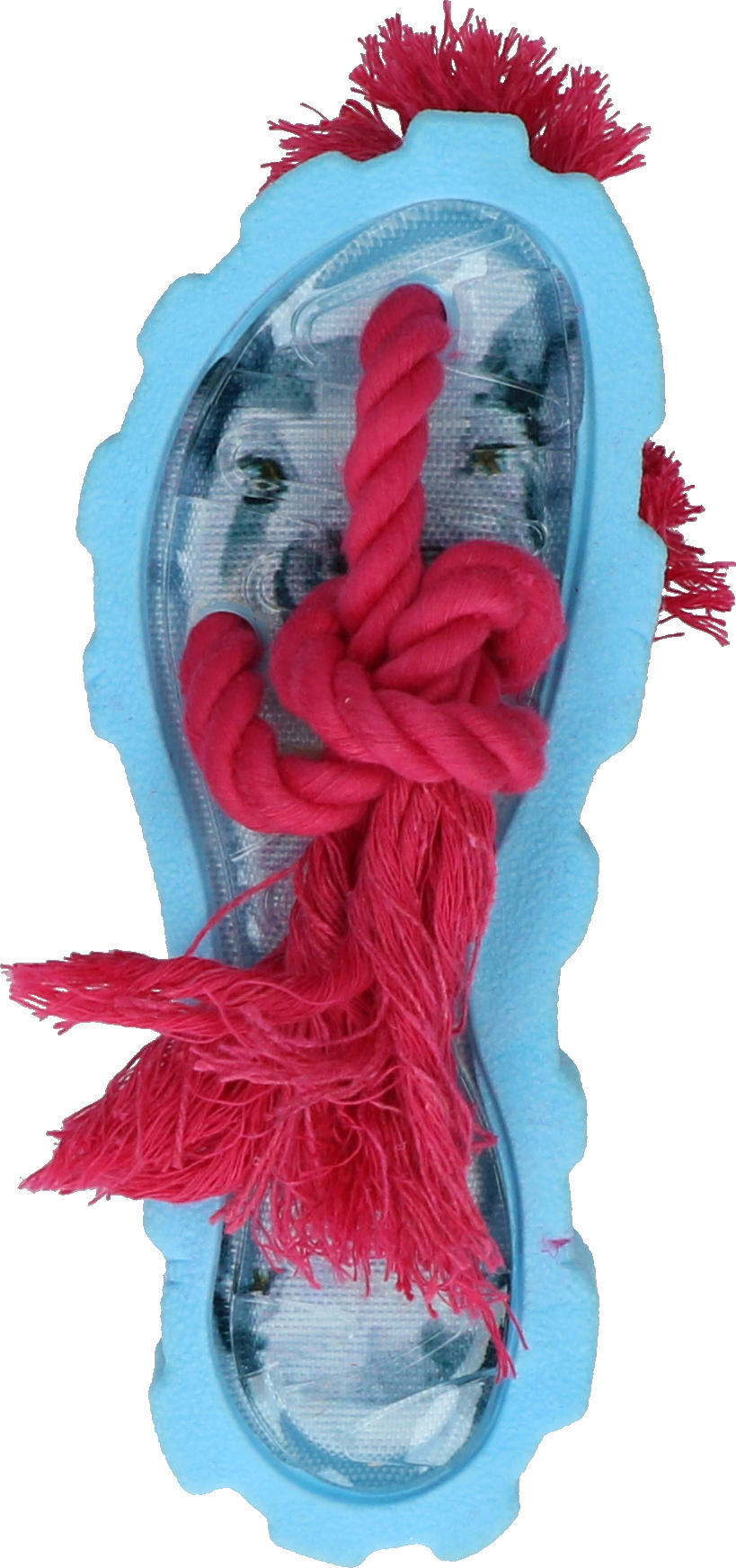 Dog chew toy blue shoes with purple rope dog toy