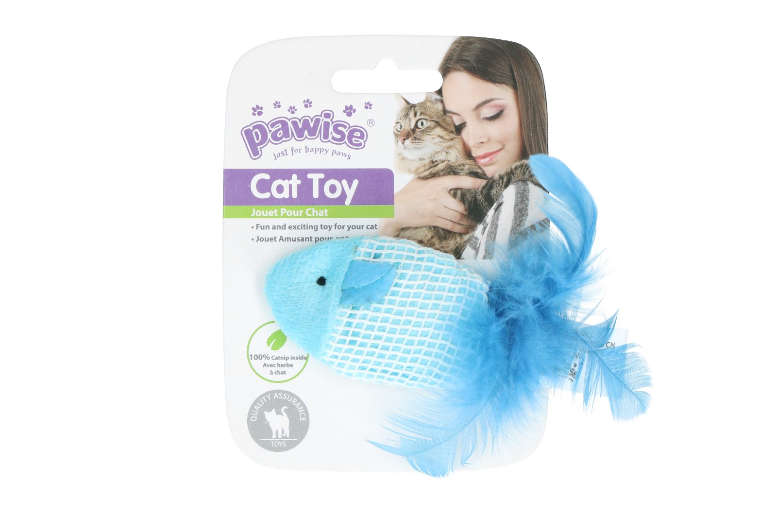 Fish with feather cat toy stuffed with catnip