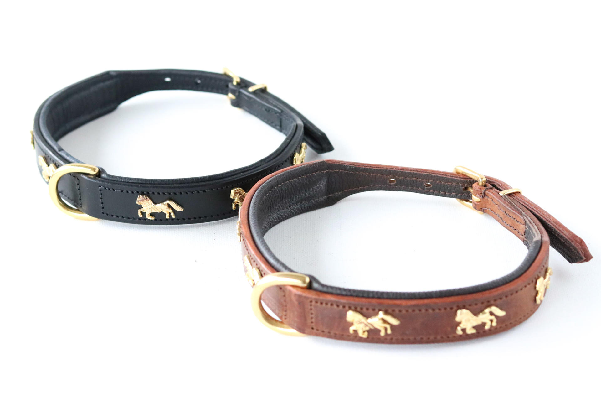 1110 dog collar with horse motif brown 40cm leather special collars