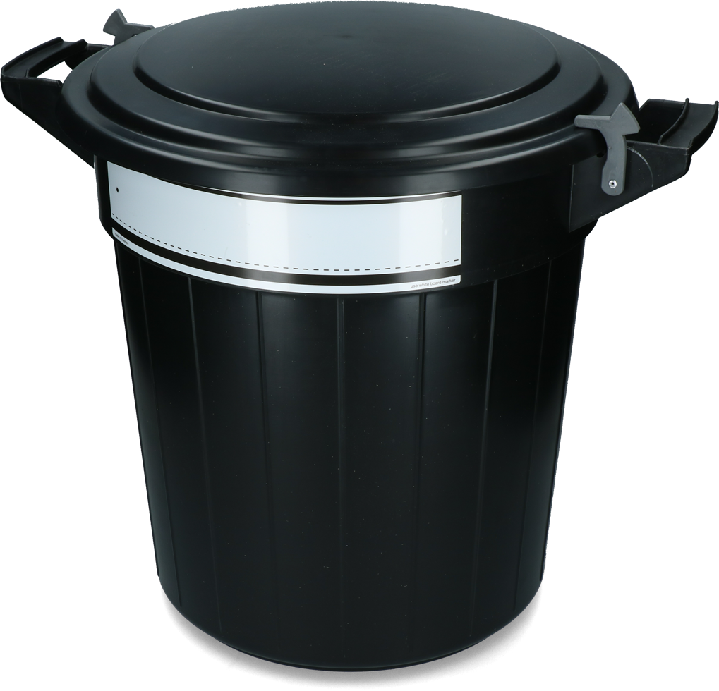 storage bucket with lockable lid with label 40 l black stable livestock feeding drink technology container