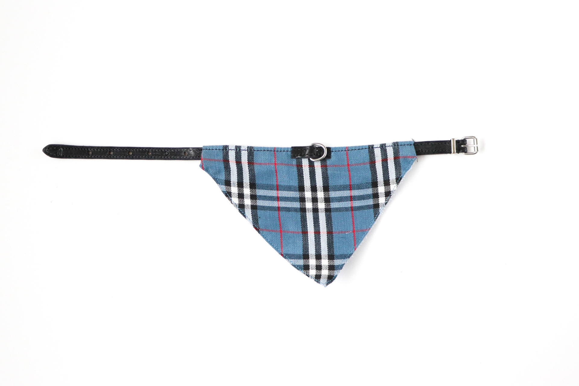 033 dog collar leather with checkered handkerchief Beige brown leather 30cm leather special collars