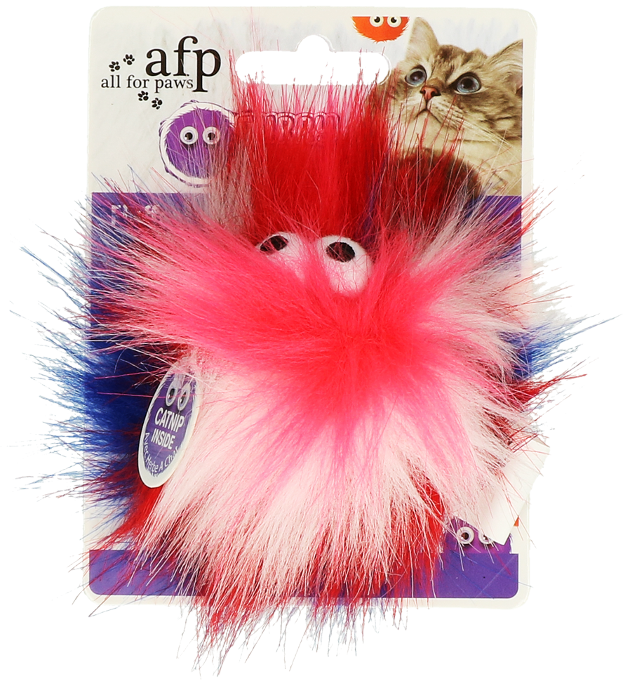 Furry fluffy ball red cat toy