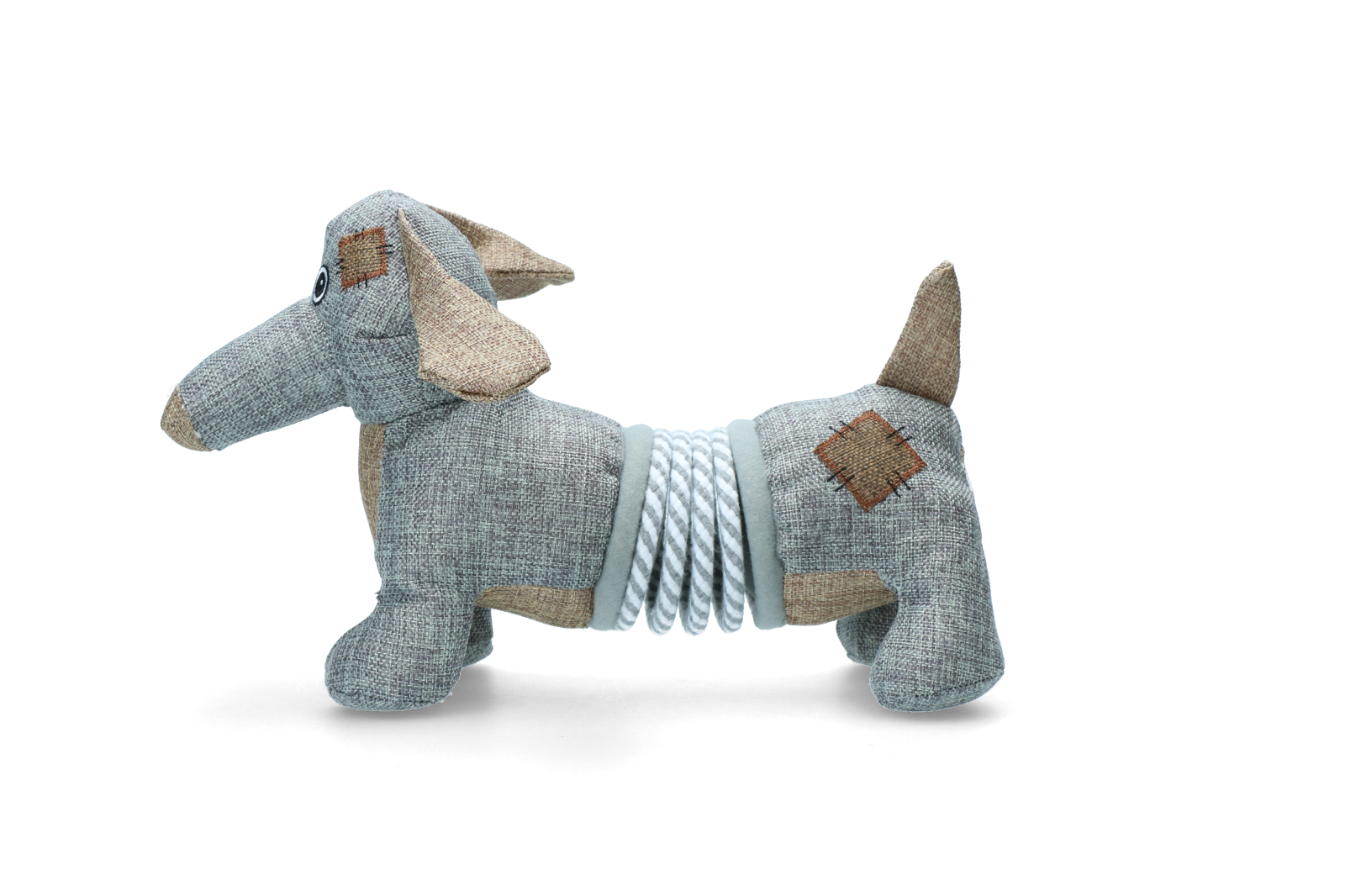 Plush dog toy with foldable spring