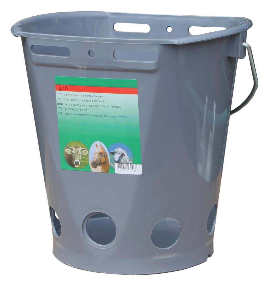 Sheep duplex feeding bucket, flat with 5 holes, without teat, sheep, goat bottle