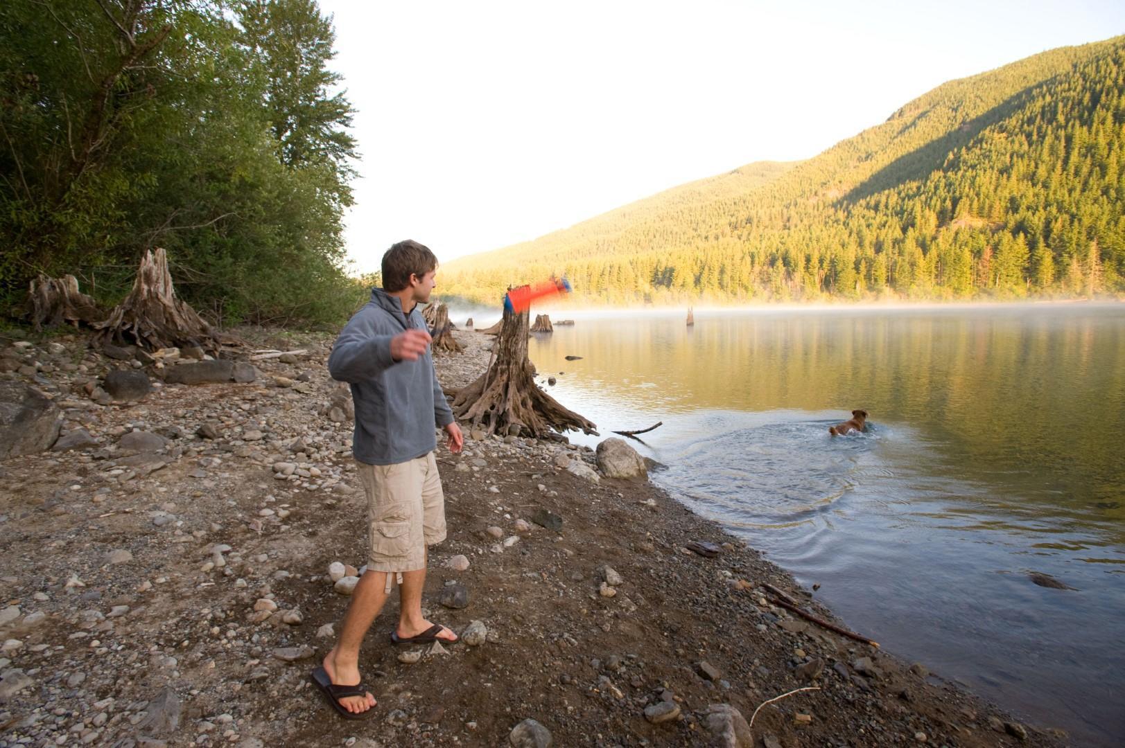 Small amphibious bumper-shaped dog toy